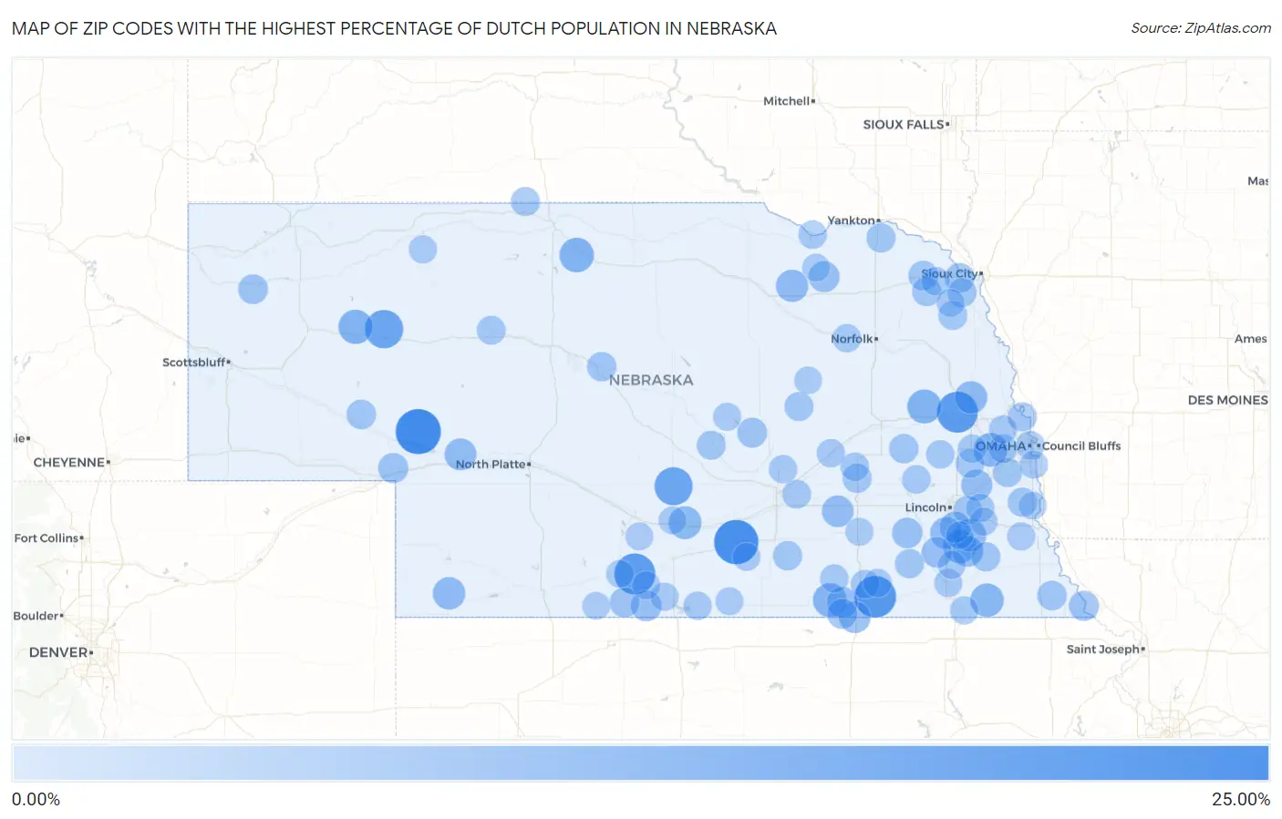 Zip Codes with the Highest Percentage of Dutch Population in Nebraska Map