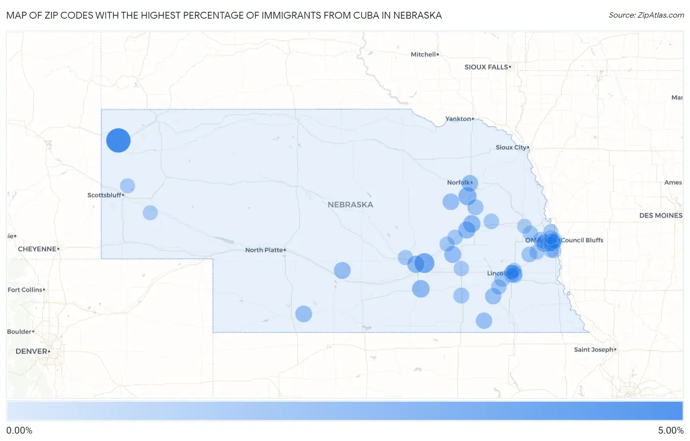 Zip Codes with the Highest Percentage of Immigrants from Cuba in Nebraska Map