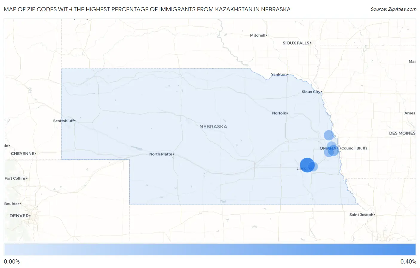 Zip Codes with the Highest Percentage of Immigrants from Kazakhstan in Nebraska Map