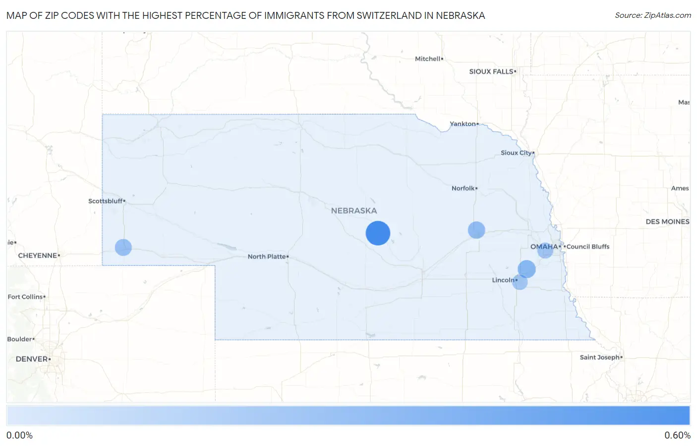 Zip Codes with the Highest Percentage of Immigrants from Switzerland in Nebraska Map