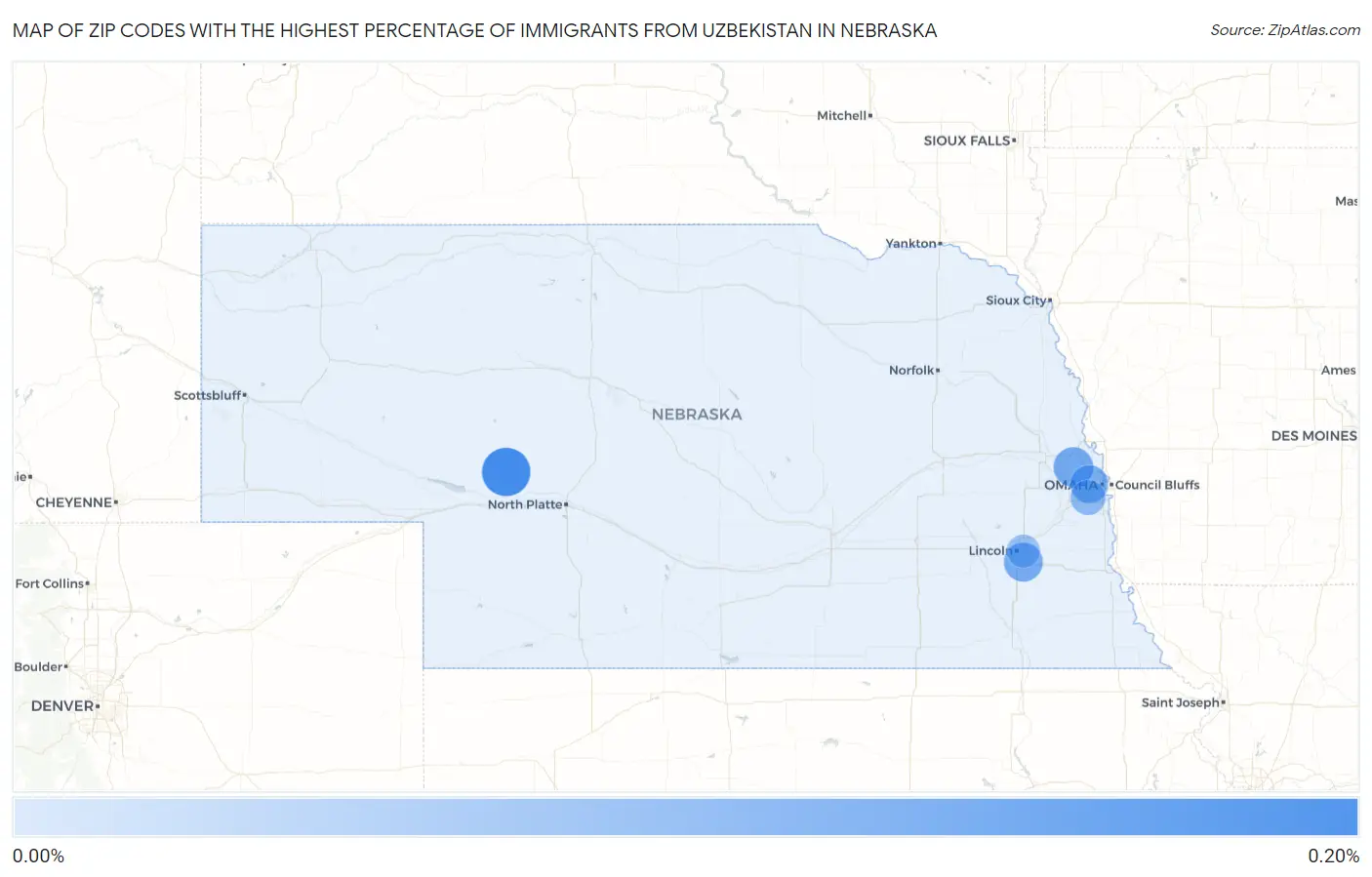 Zip Codes with the Highest Percentage of Immigrants from Uzbekistan in Nebraska Map