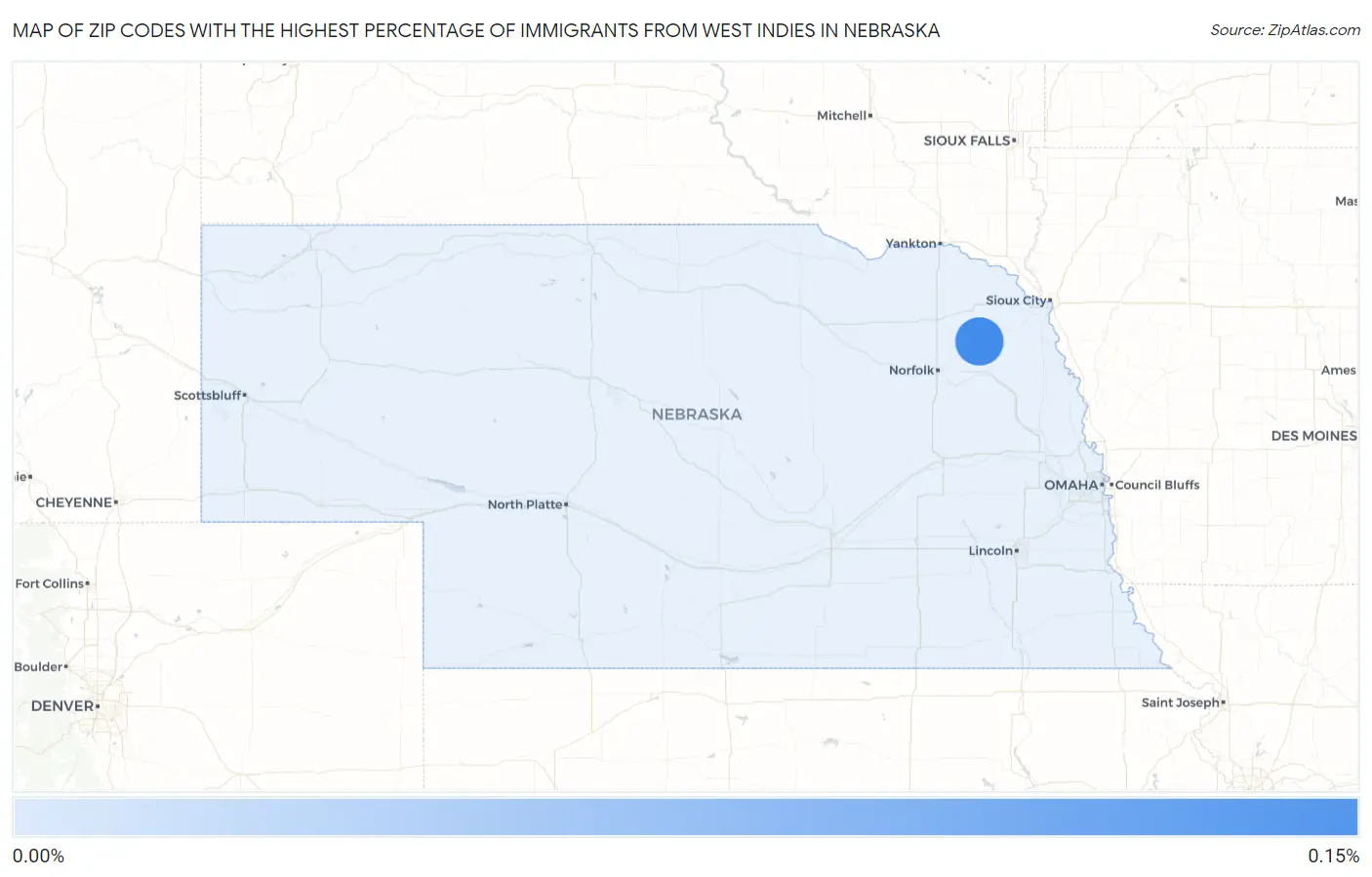 Zip Codes with the Highest Percentage of Immigrants from West Indies in Nebraska Map