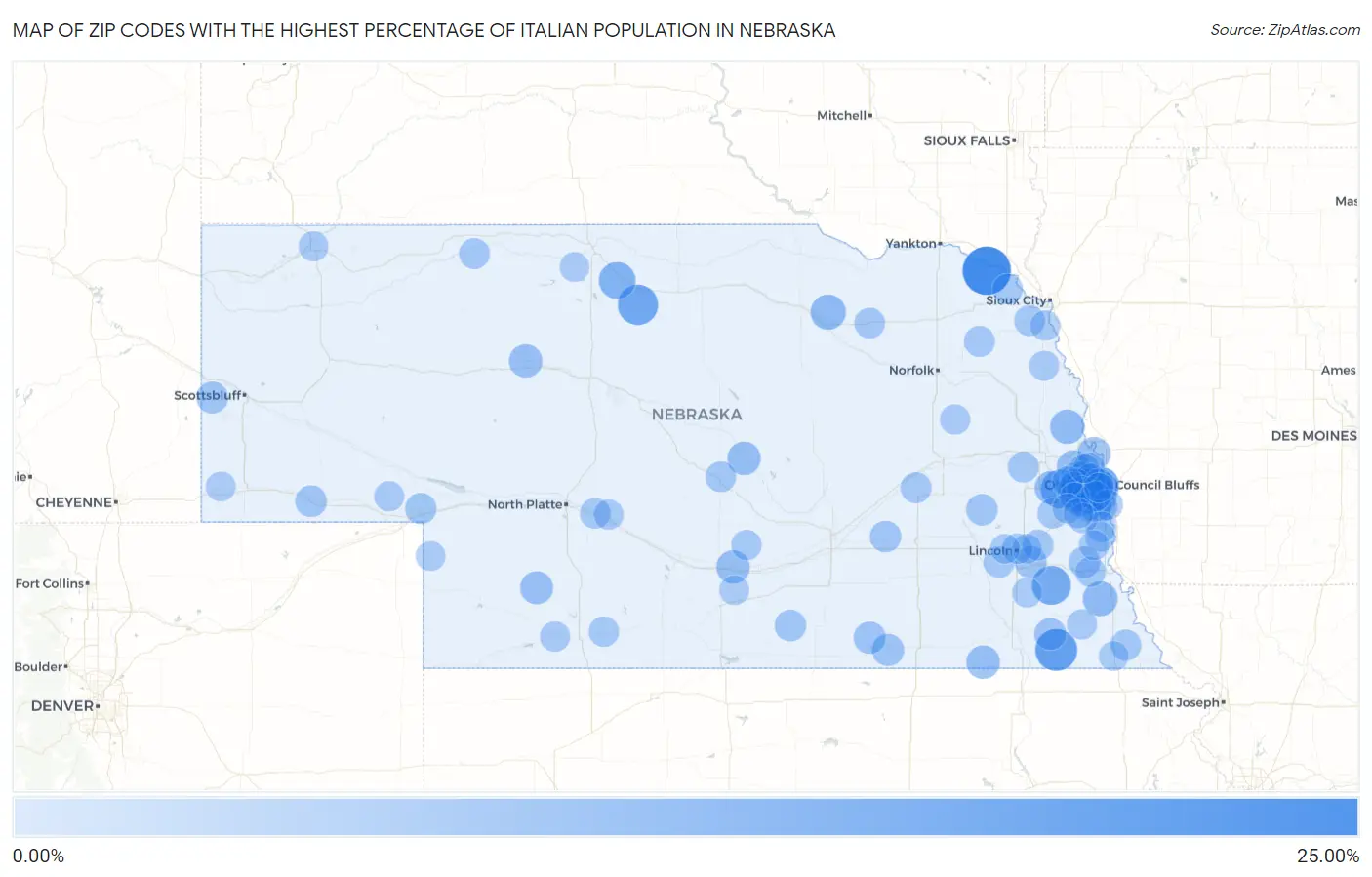 Zip Codes with the Highest Percentage of Italian Population in Nebraska Map