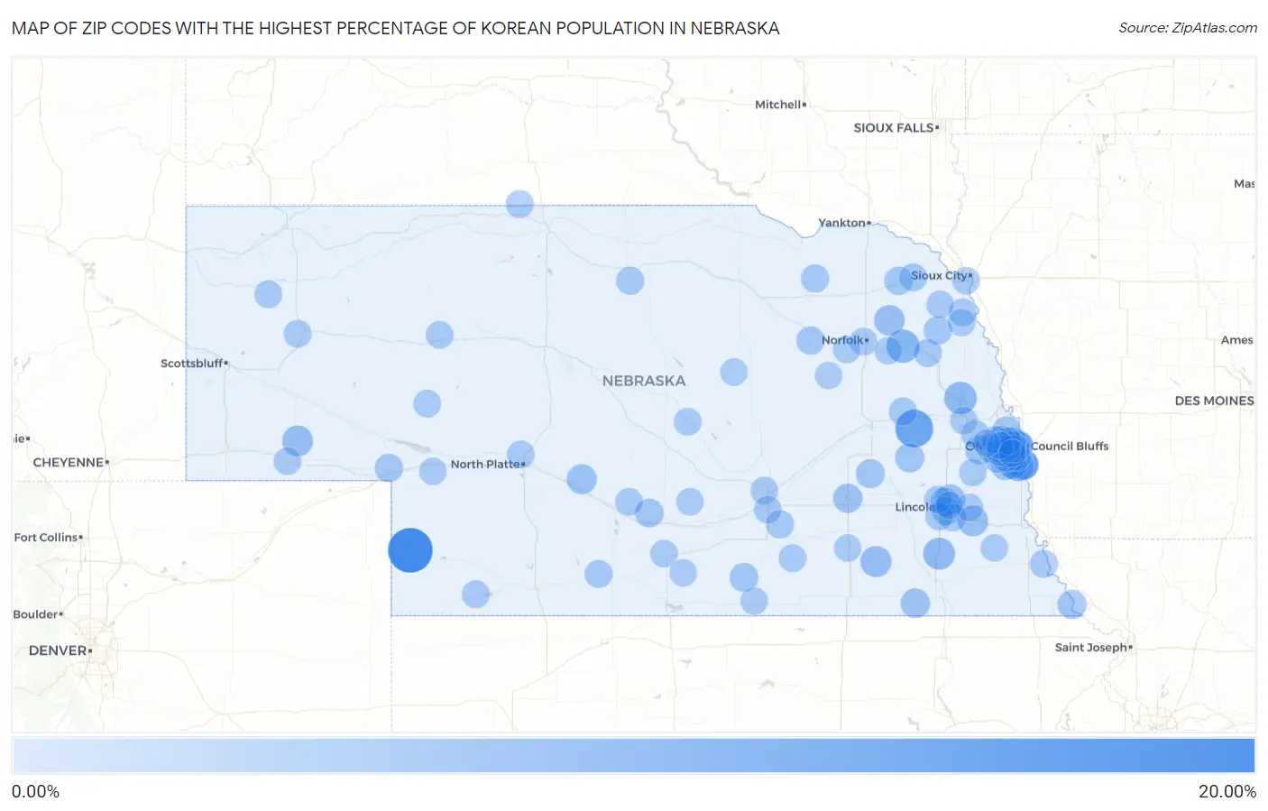 Zip Codes with the Highest Percentage of Korean Population in Nebraska Map
