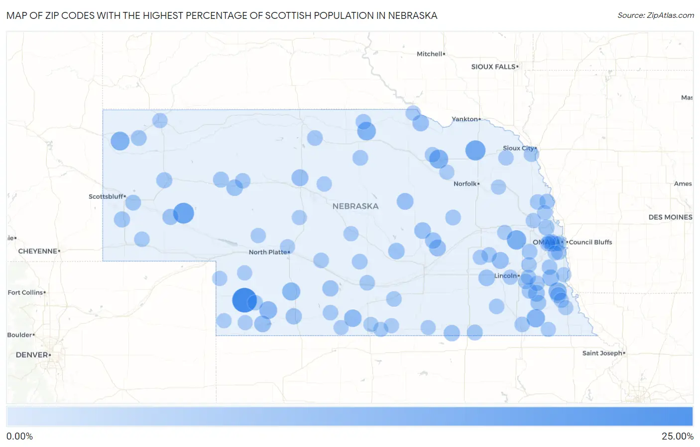 Zip Codes with the Highest Percentage of Scottish Population in Nebraska Map