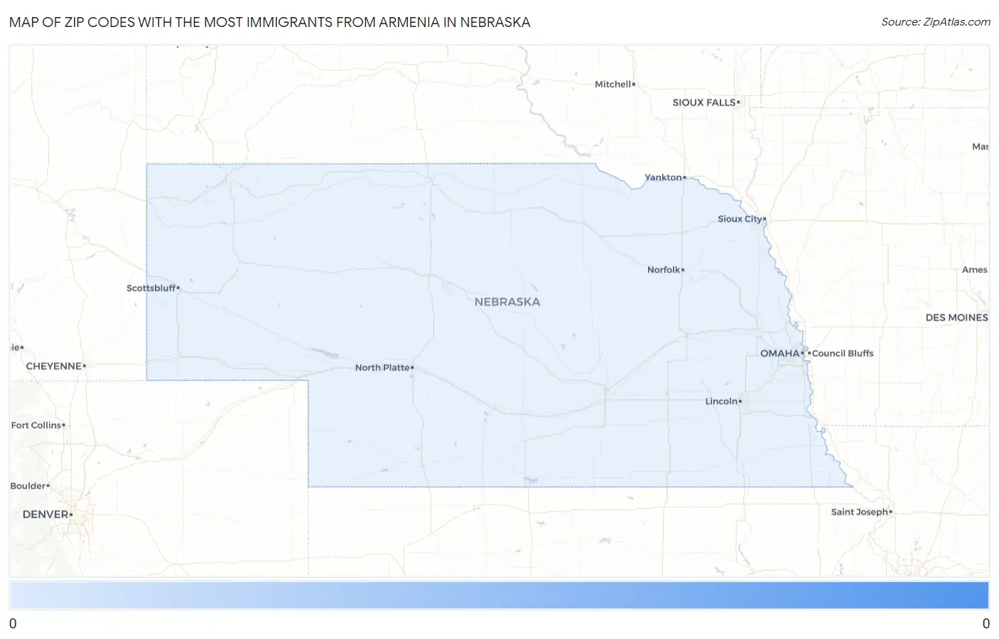 Zip Codes with the Most Immigrants from Armenia in Nebraska Map