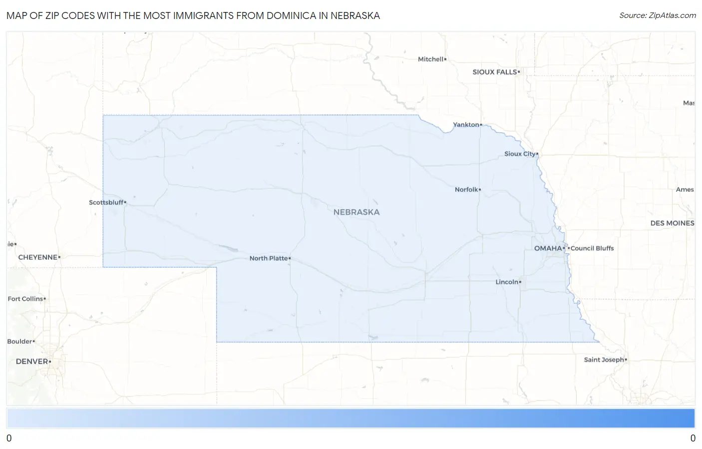 Zip Codes with the Most Immigrants from Dominica in Nebraska Map