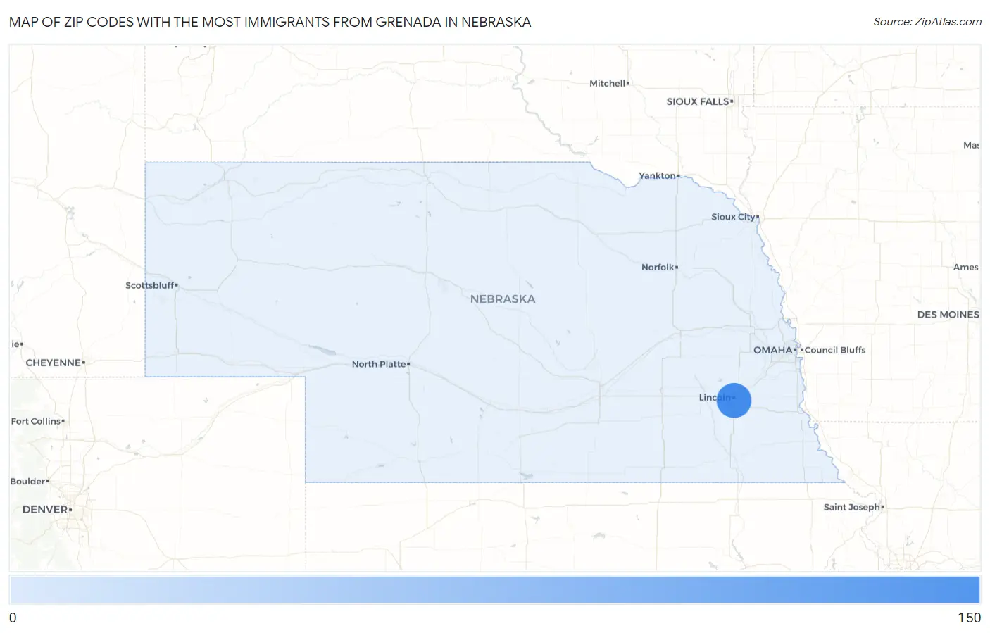 Zip Codes with the Most Immigrants from Grenada in Nebraska Map