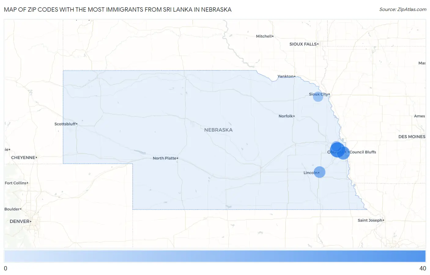 Zip Codes with the Most Immigrants from Sri Lanka in Nebraska Map