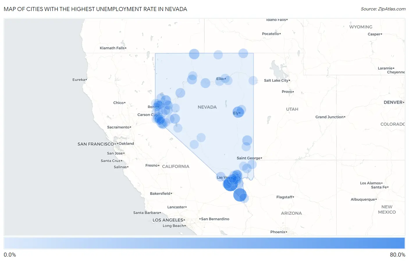 Cities with the Highest Unemployment Rate in Nevada Map