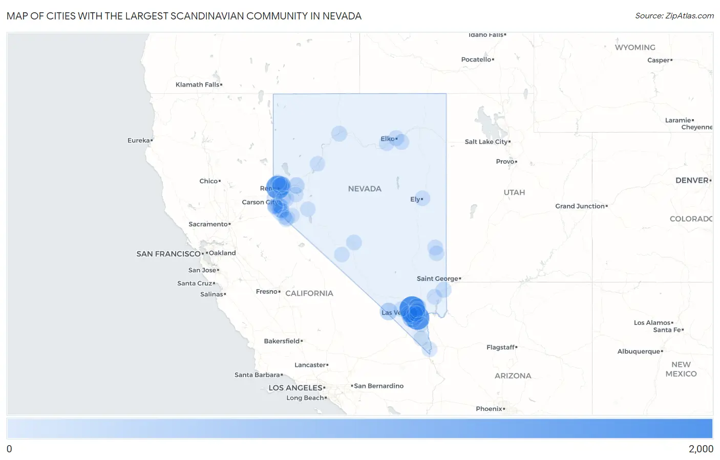 Cities with the Largest Scandinavian Community in Nevada Map