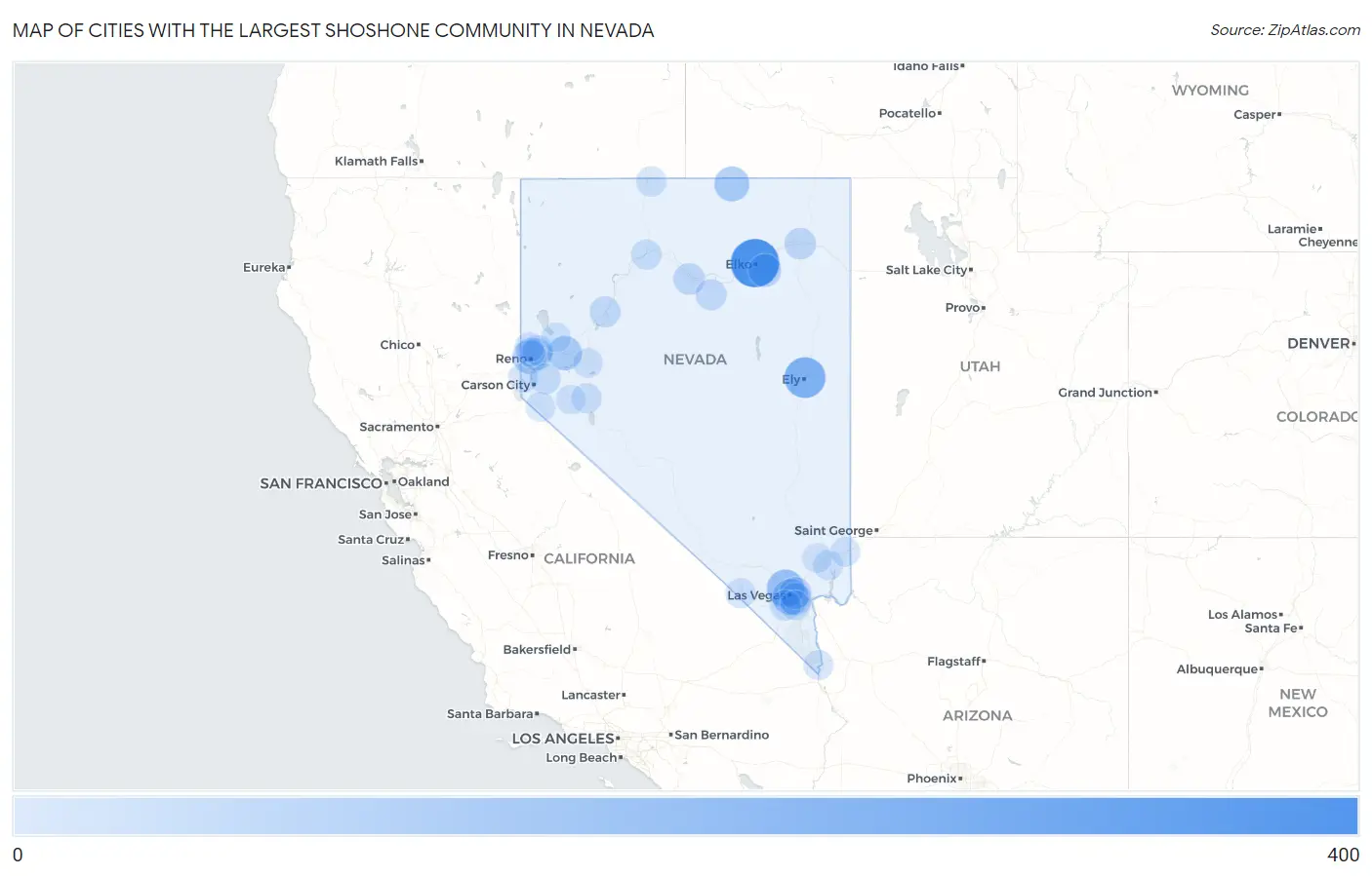 Cities with the Largest Shoshone Community in Nevada Map
