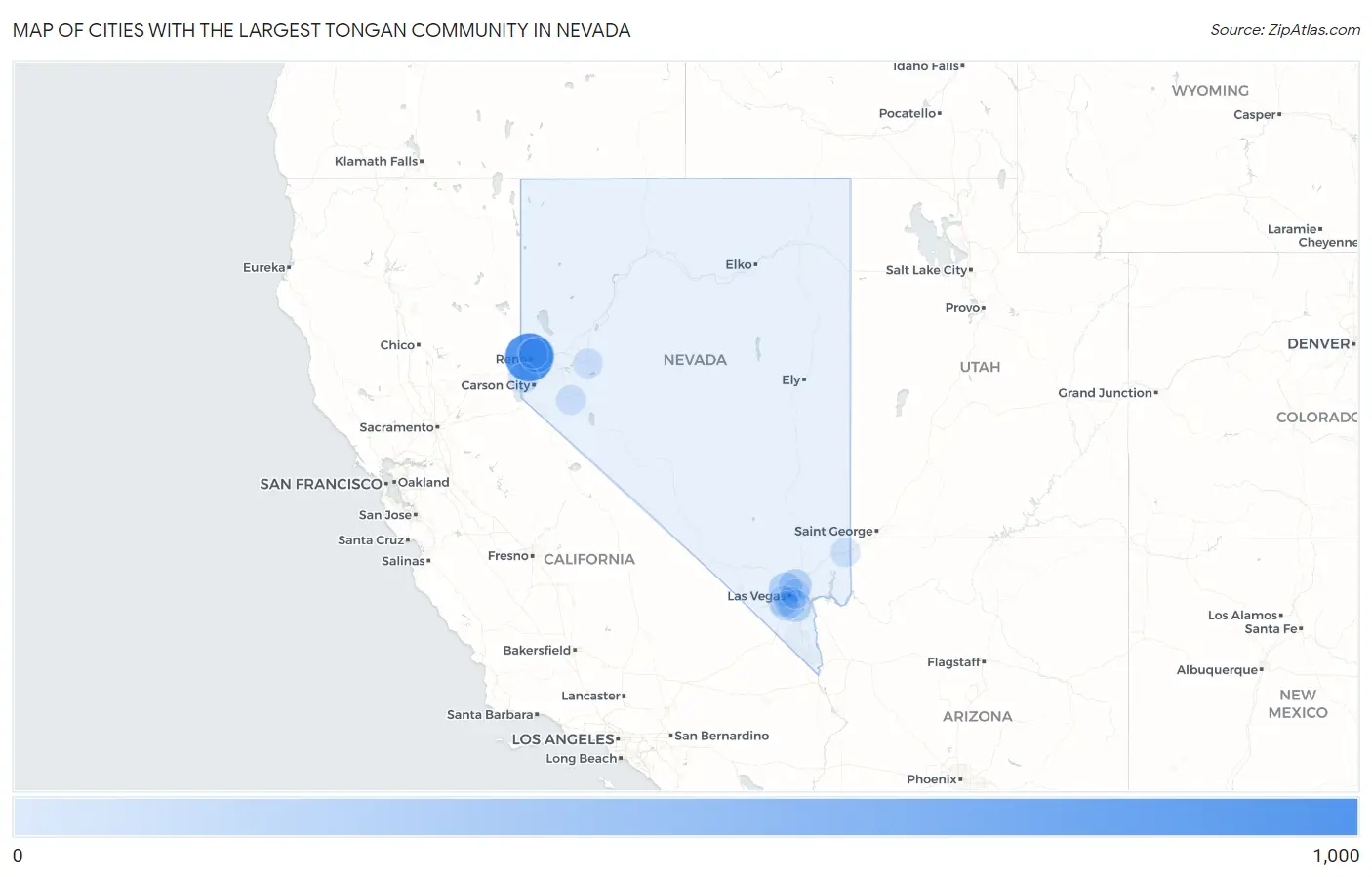 Cities with the Largest Tongan Community in Nevada Map