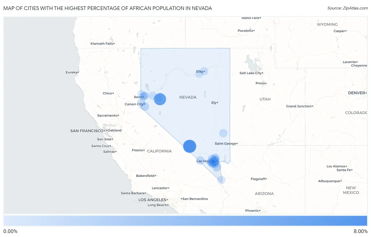 Cities with the Highest Percentage of African Population in Nevada Map