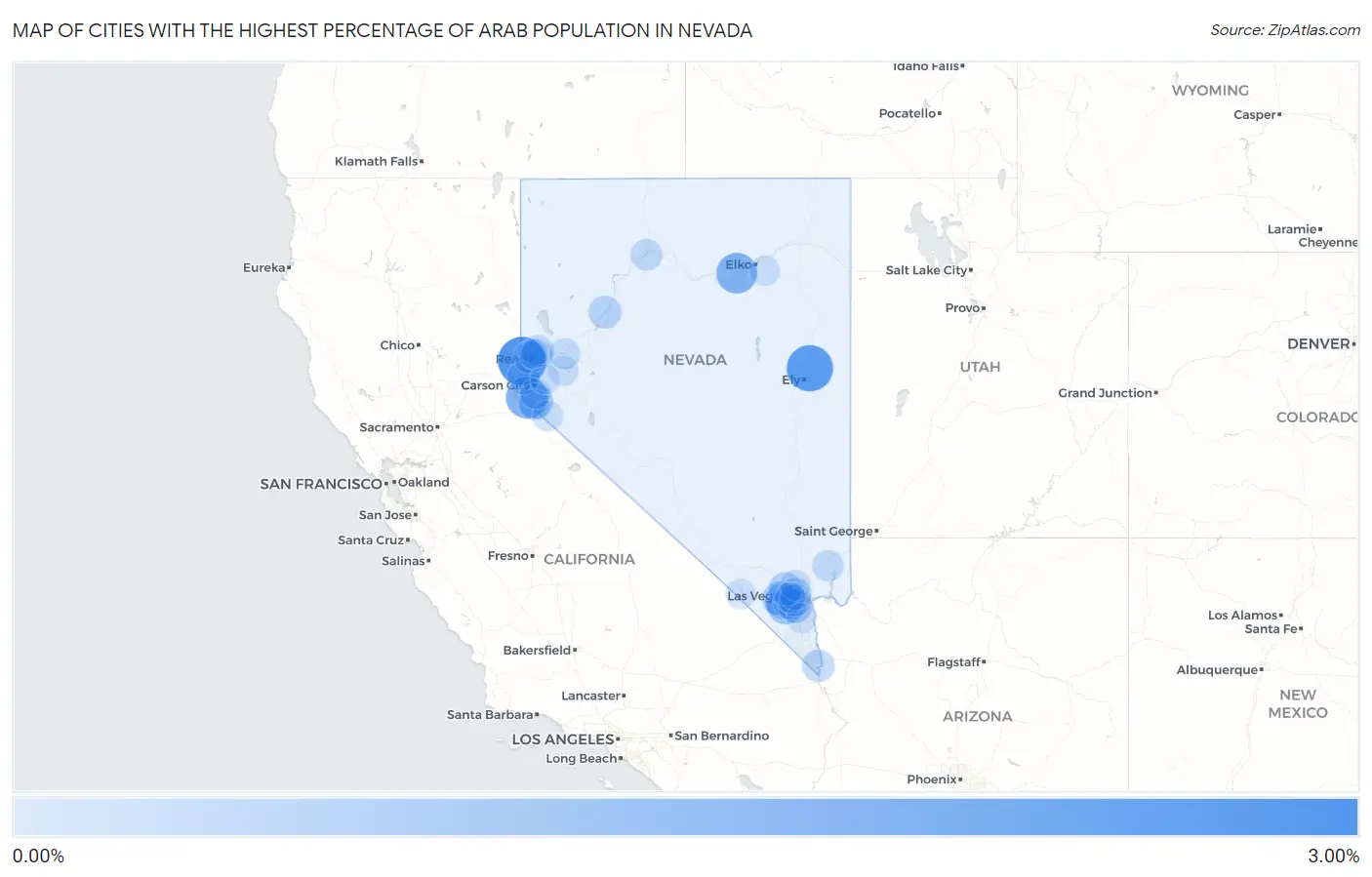 Cities with the Highest Percentage of Arab Population in Nevada Map