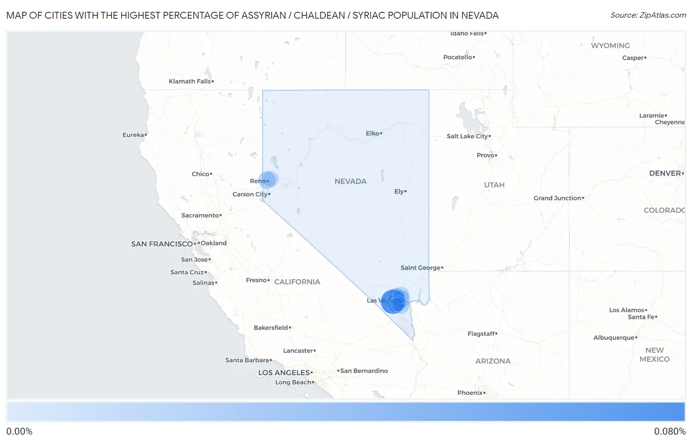 Cities with the Highest Percentage of Assyrian / Chaldean / Syriac Population in Nevada Map