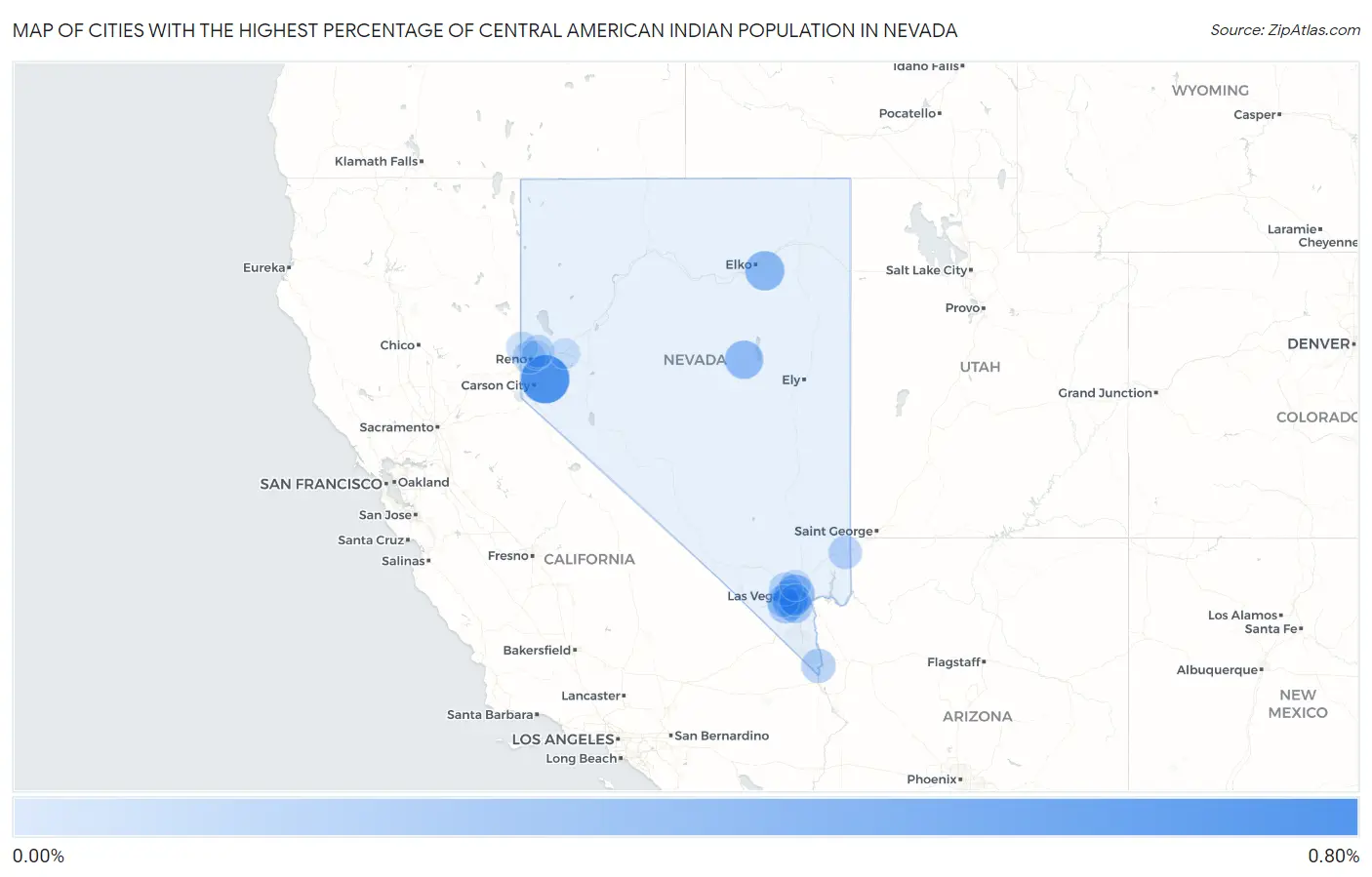 Cities with the Highest Percentage of Central American Indian Population in Nevada Map