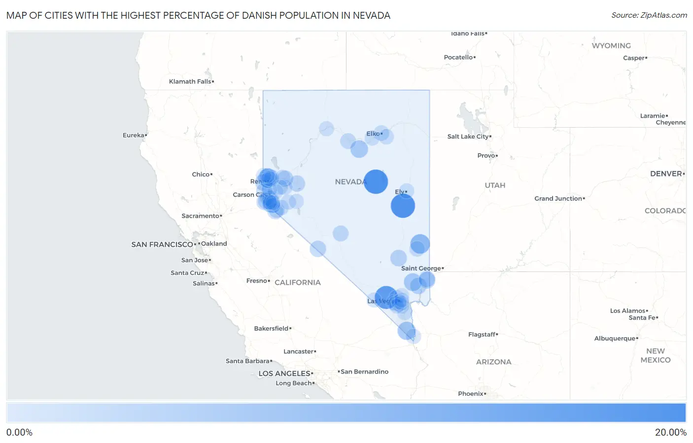 Cities with the Highest Percentage of Danish Population in Nevada Map