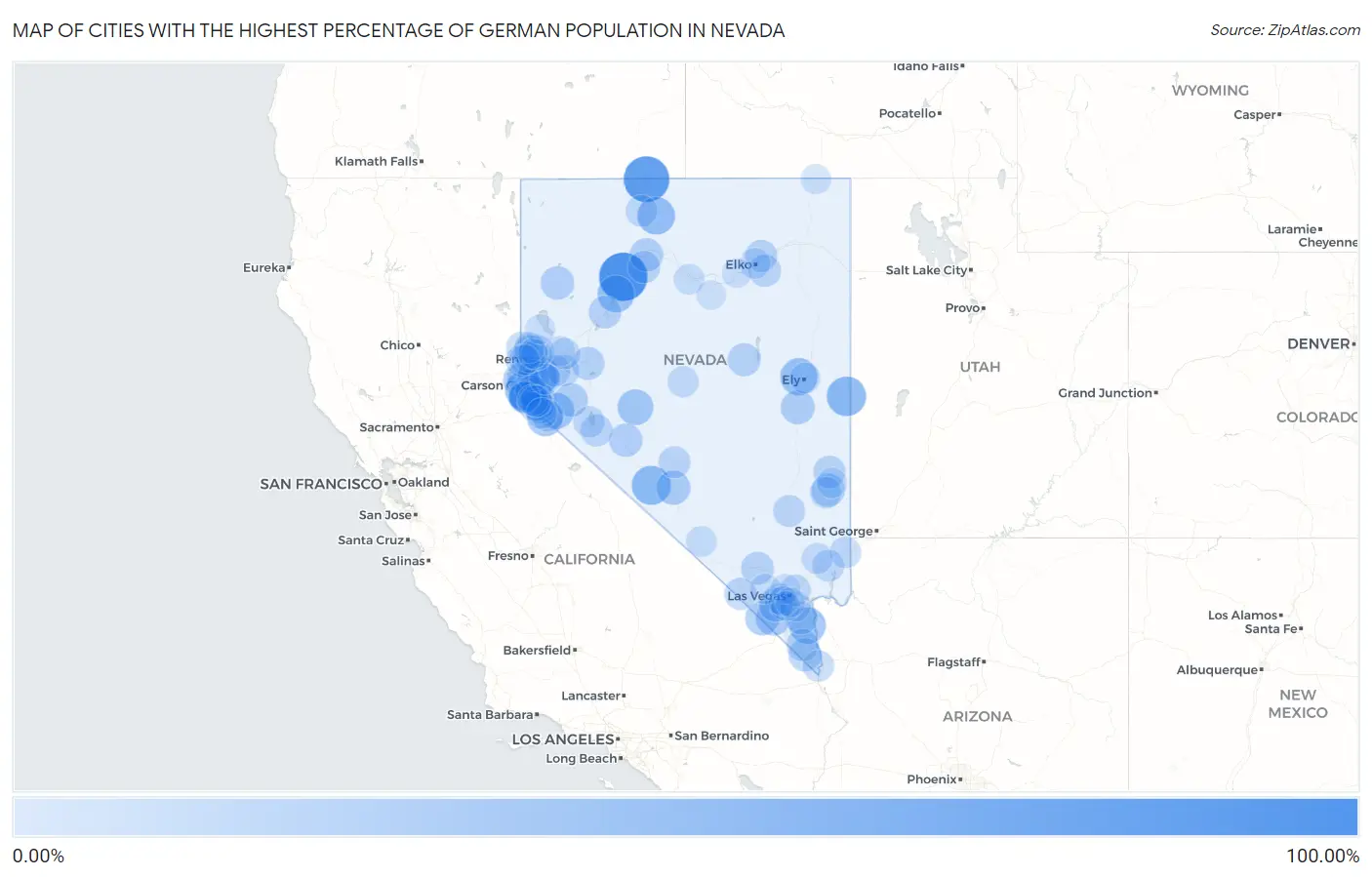 Cities with the Highest Percentage of German Population in Nevada Map