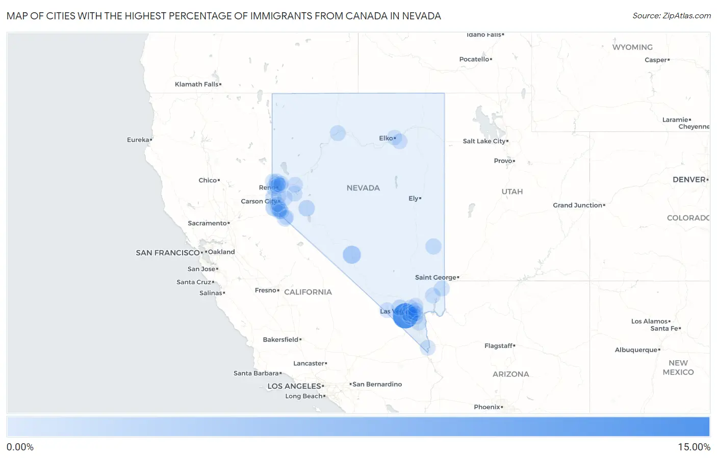 Cities with the Highest Percentage of Immigrants from Canada in Nevada Map