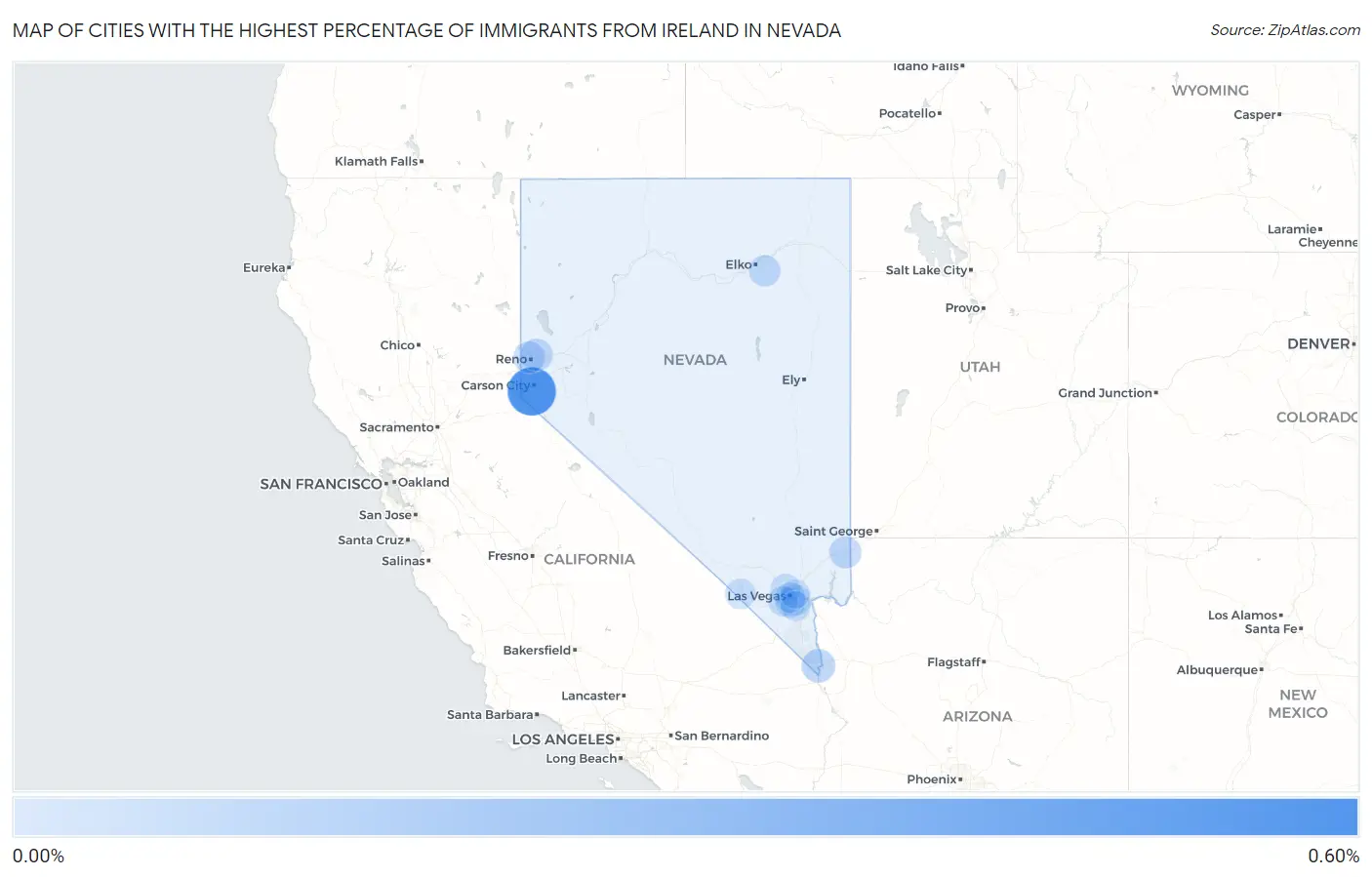 Cities with the Highest Percentage of Immigrants from Ireland in Nevada Map