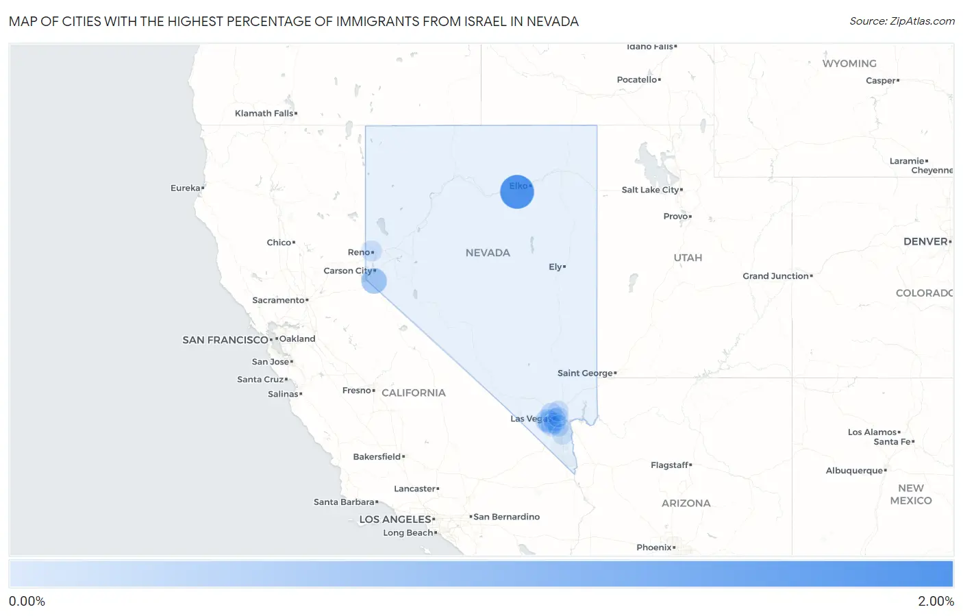 Cities with the Highest Percentage of Immigrants from Israel in Nevada Map