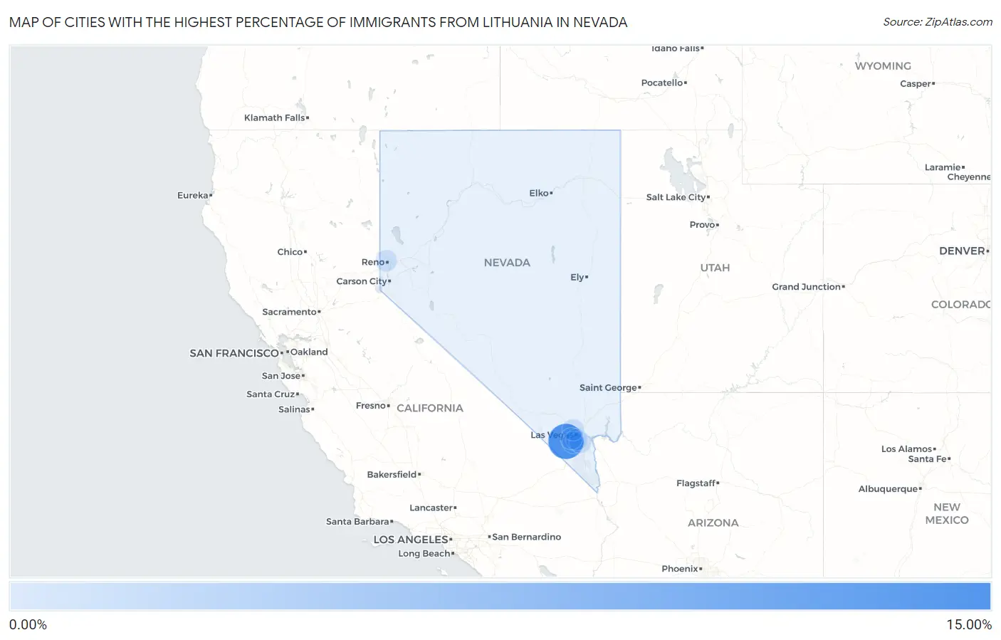 Cities with the Highest Percentage of Immigrants from Lithuania in Nevada Map