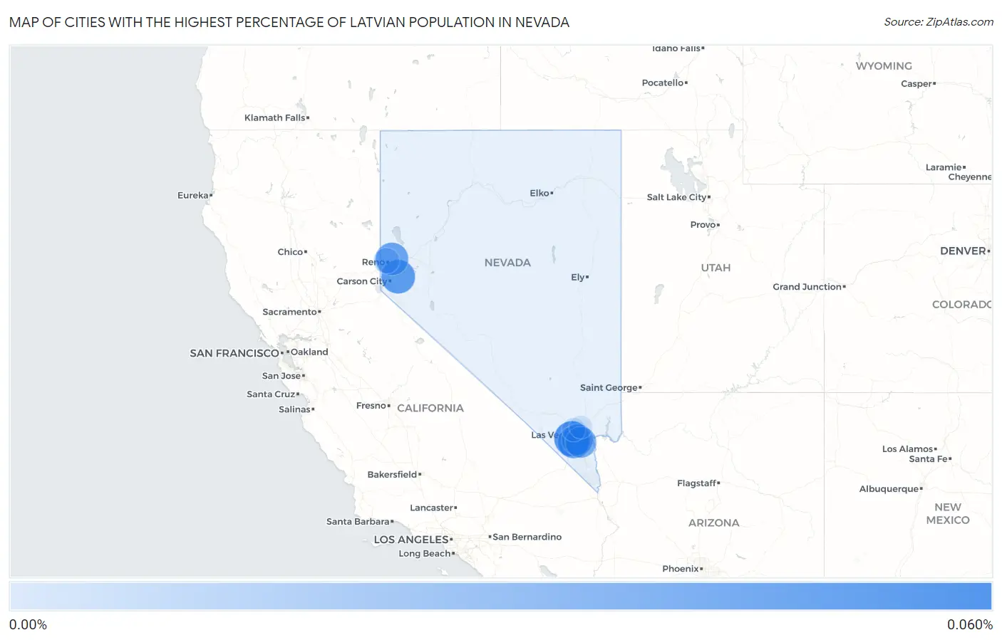 Cities with the Highest Percentage of Latvian Population in Nevada Map