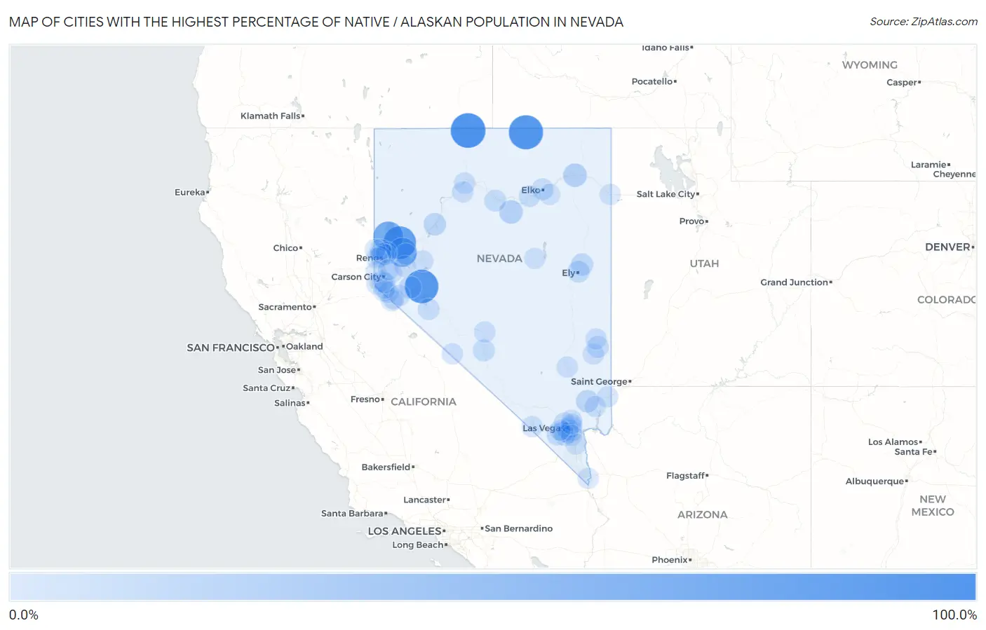 Cities with the Highest Percentage of Native / Alaskan Population in Nevada Map