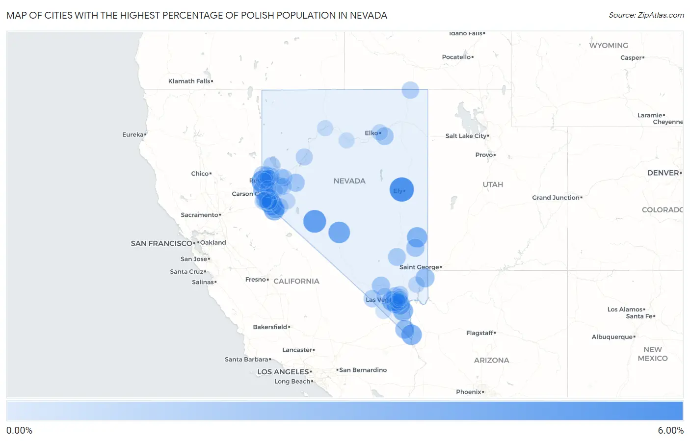 Cities with the Highest Percentage of Polish Population in Nevada Map