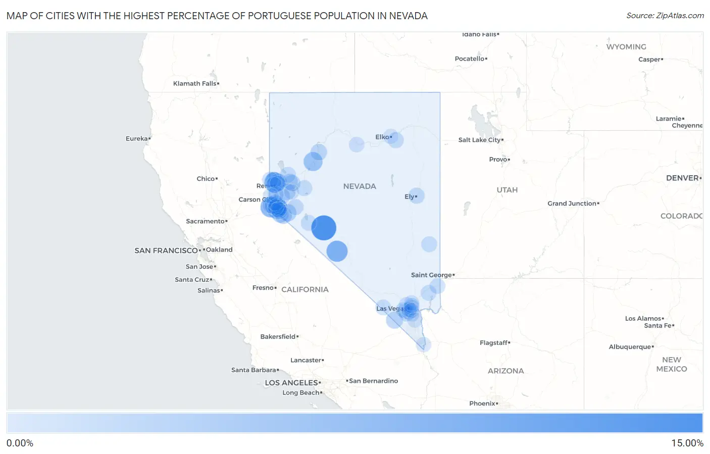 Cities with the Highest Percentage of Portuguese Population in Nevada Map