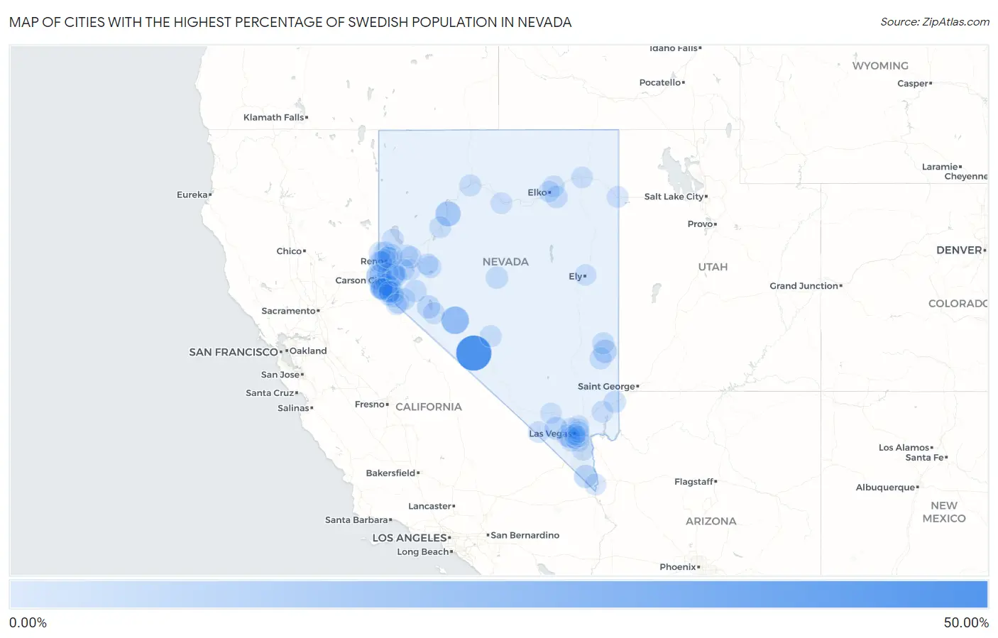 Cities with the Highest Percentage of Swedish Population in Nevada Map