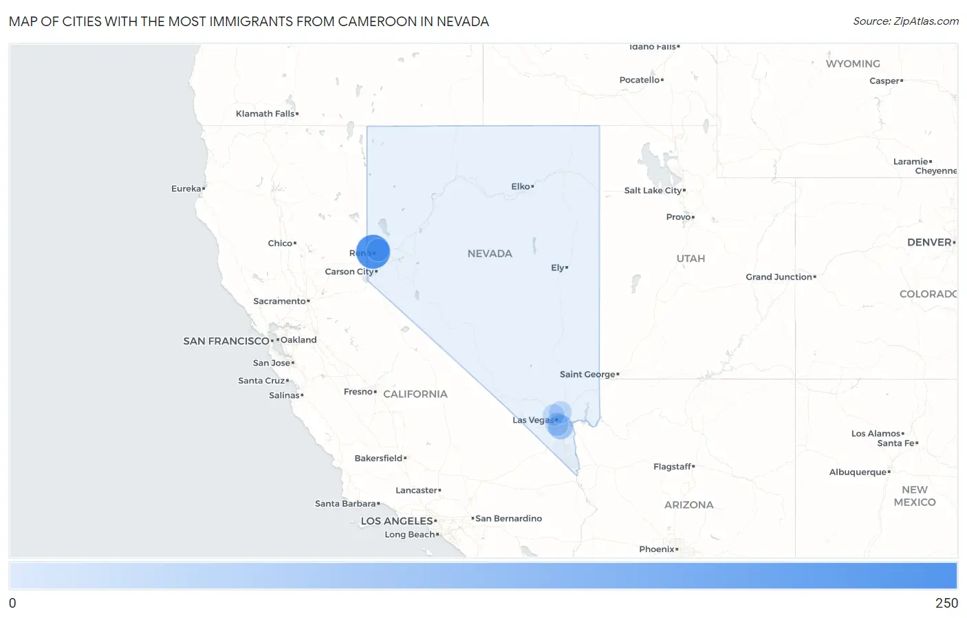 Cities with the Most Immigrants from Cameroon in Nevada Map