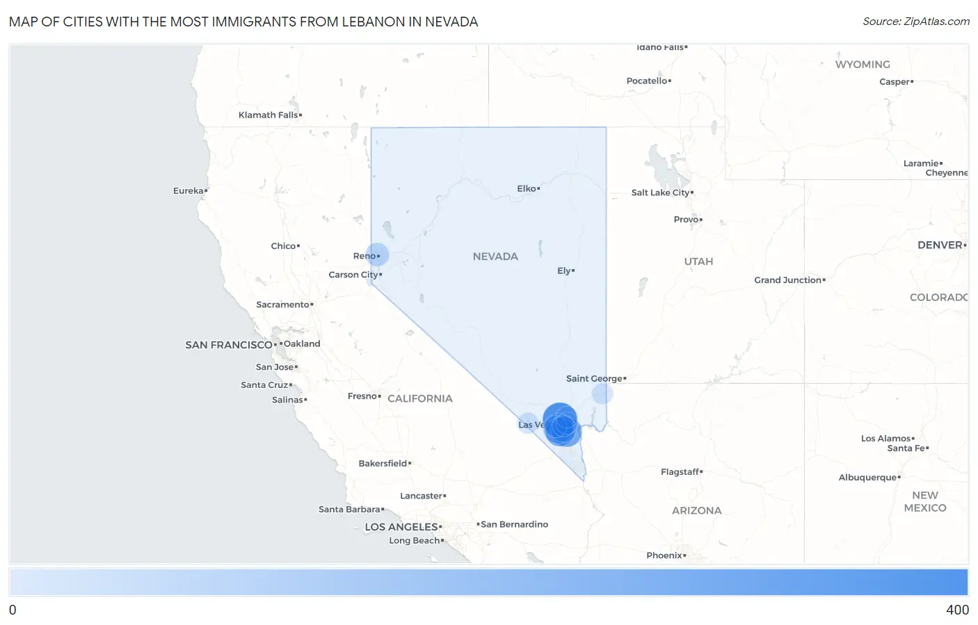 Cities with the Most Immigrants from Lebanon in Nevada Map