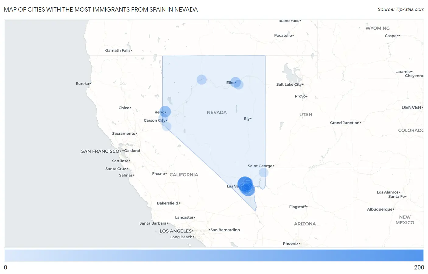 Cities with the Most Immigrants from Spain in Nevada Map