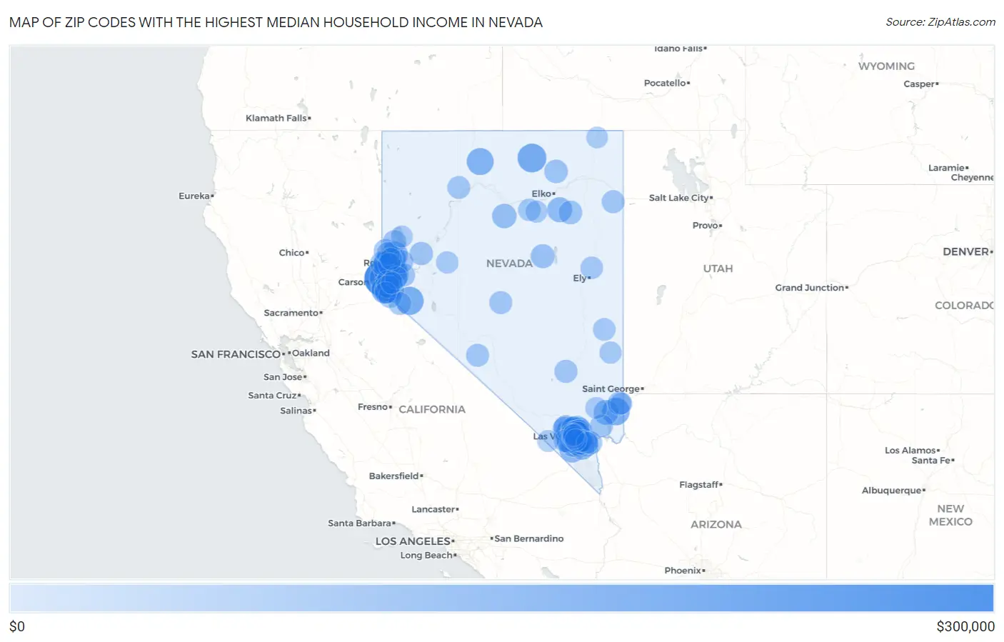 Zip Codes with the Highest Median Household Income in Nevada Map