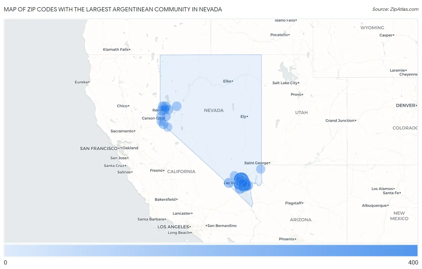 Zip Codes with the Largest Argentinean Community in Nevada Map