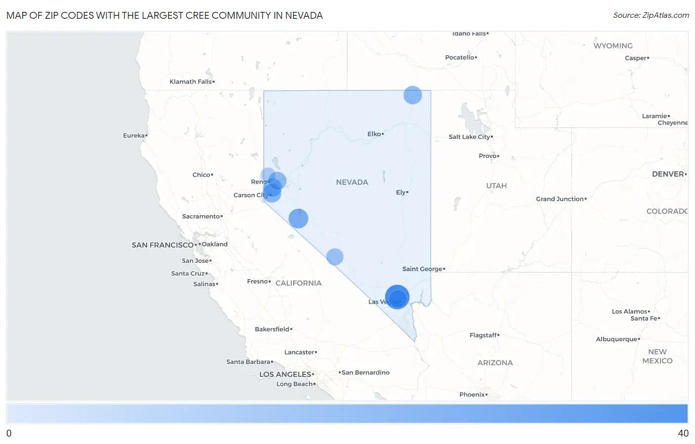 Zip Codes with the Largest Cree Community in Nevada Map