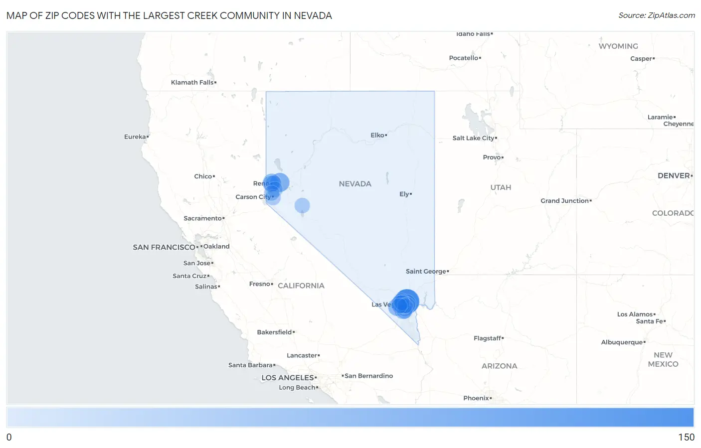 Zip Codes with the Largest Creek Community in Nevada Map