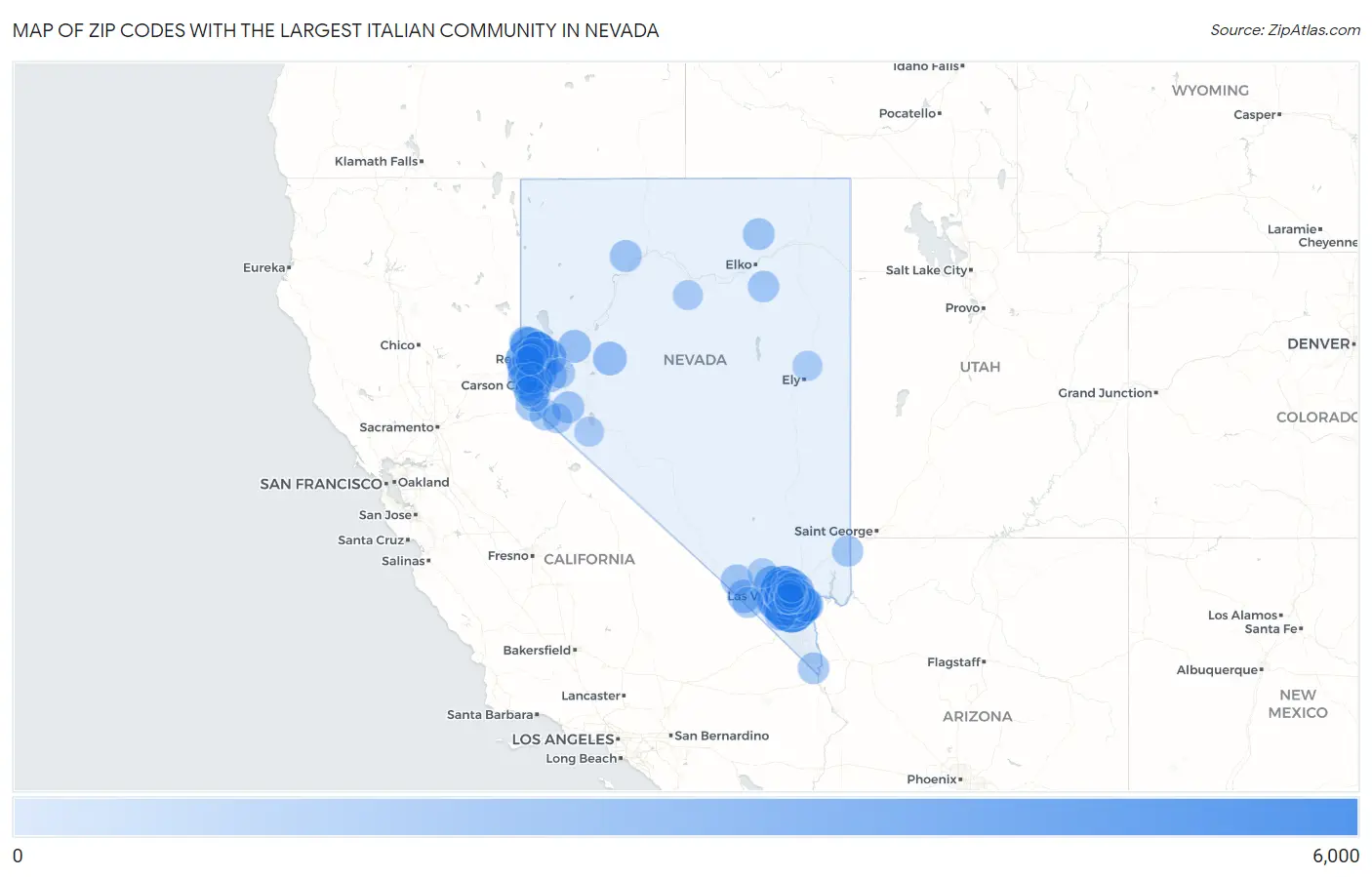 Zip Codes with the Largest Italian Community in Nevada Map