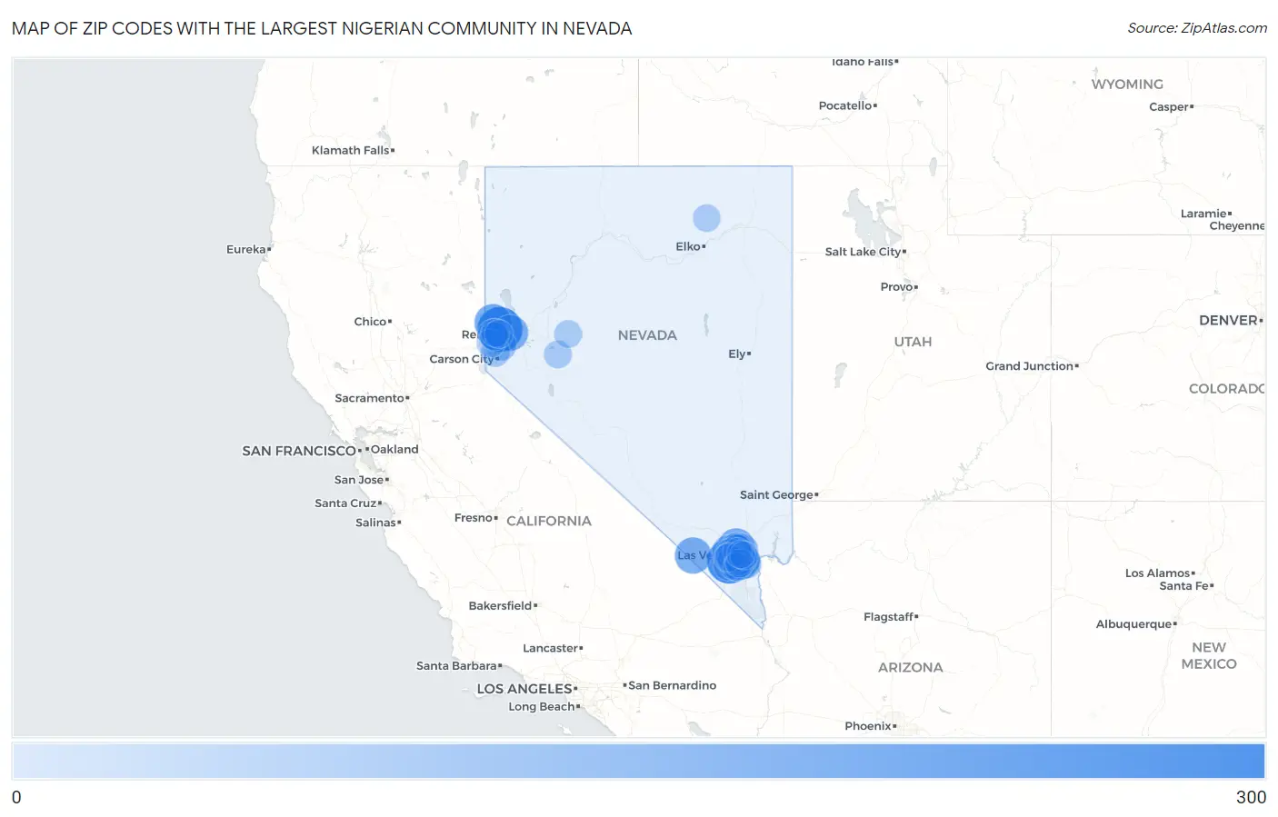 Zip Codes with the Largest Nigerian Community in Nevada Map
