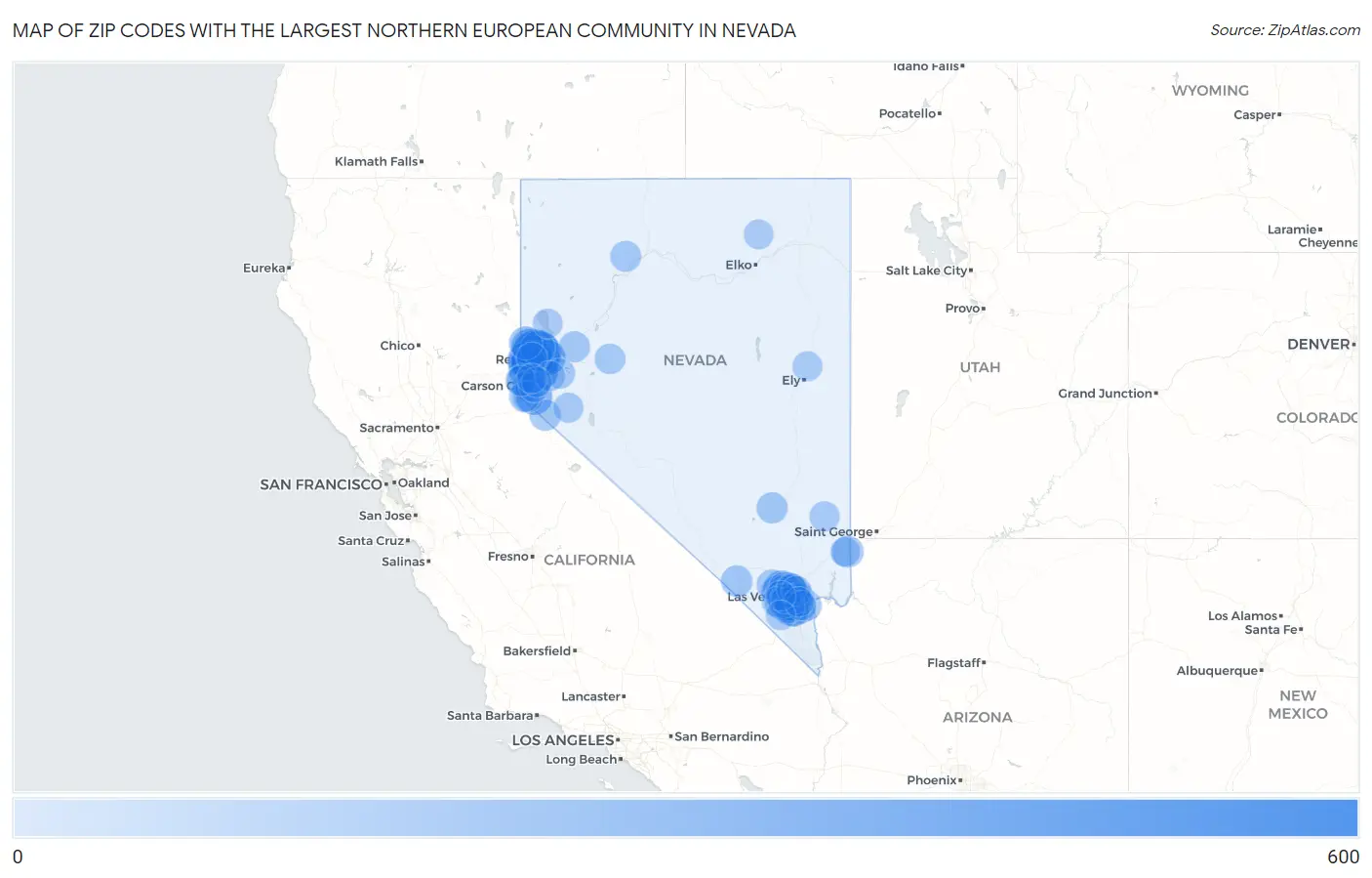 Zip Codes with the Largest Northern European Community in Nevada Map