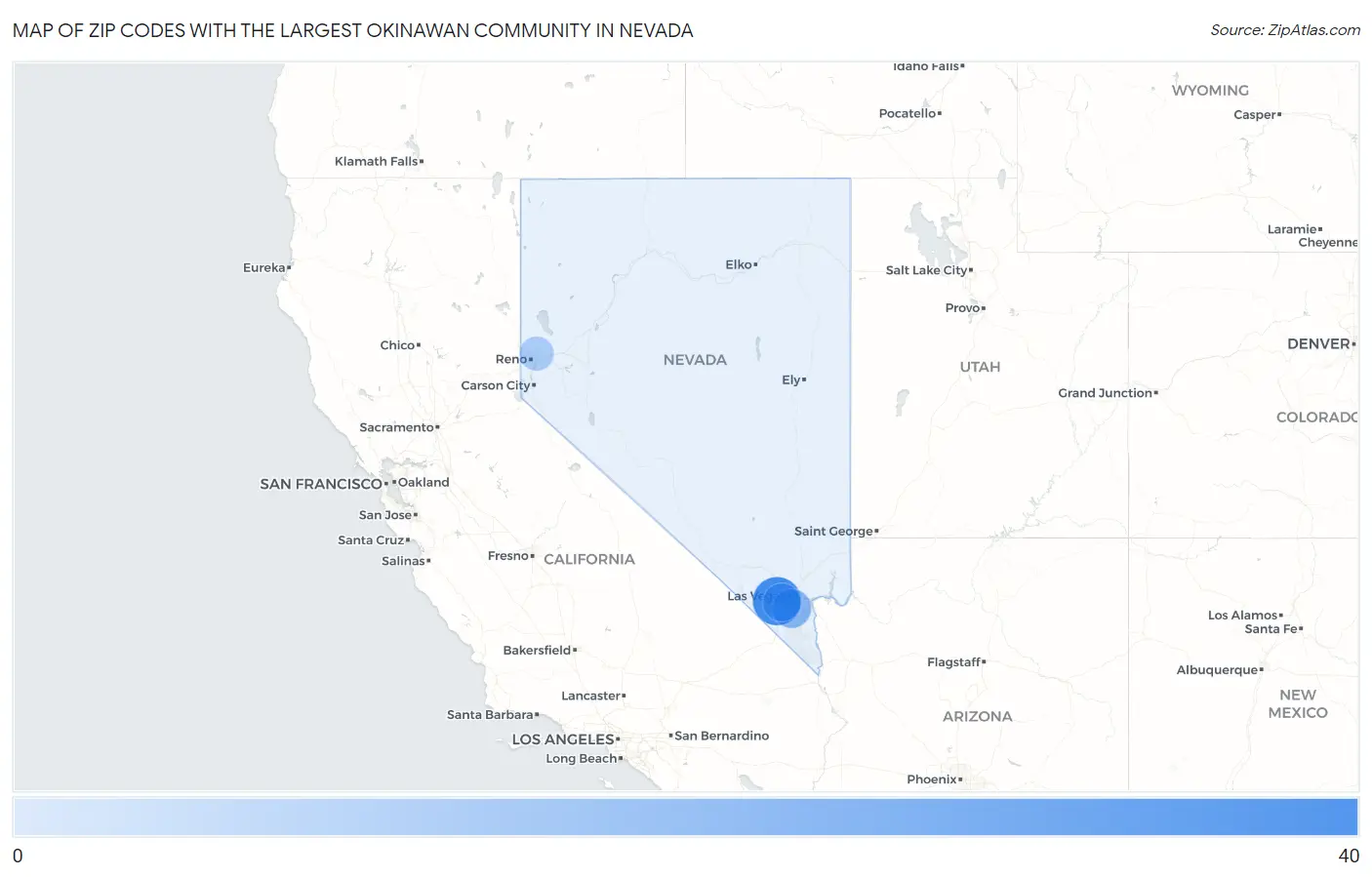 Zip Codes with the Largest Okinawan Community in Nevada Map