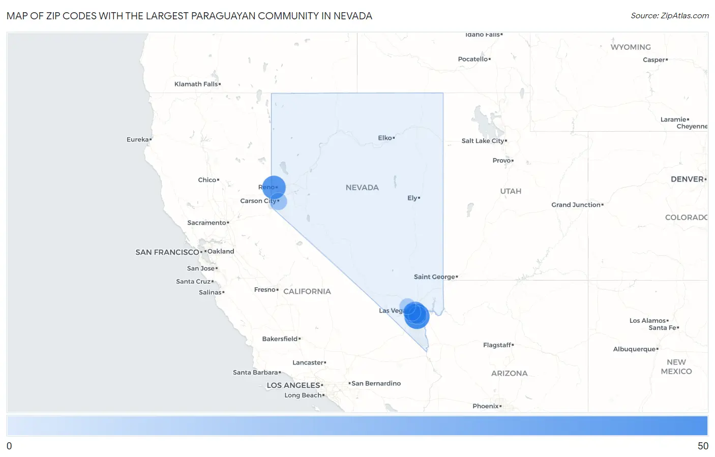 Zip Codes with the Largest Paraguayan Community in Nevada Map