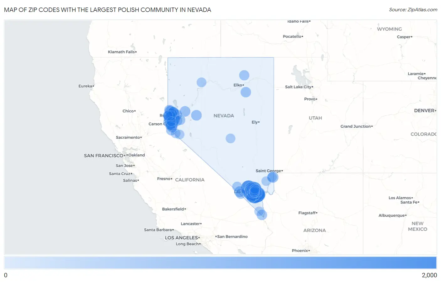 Zip Codes with the Largest Polish Community in Nevada Map