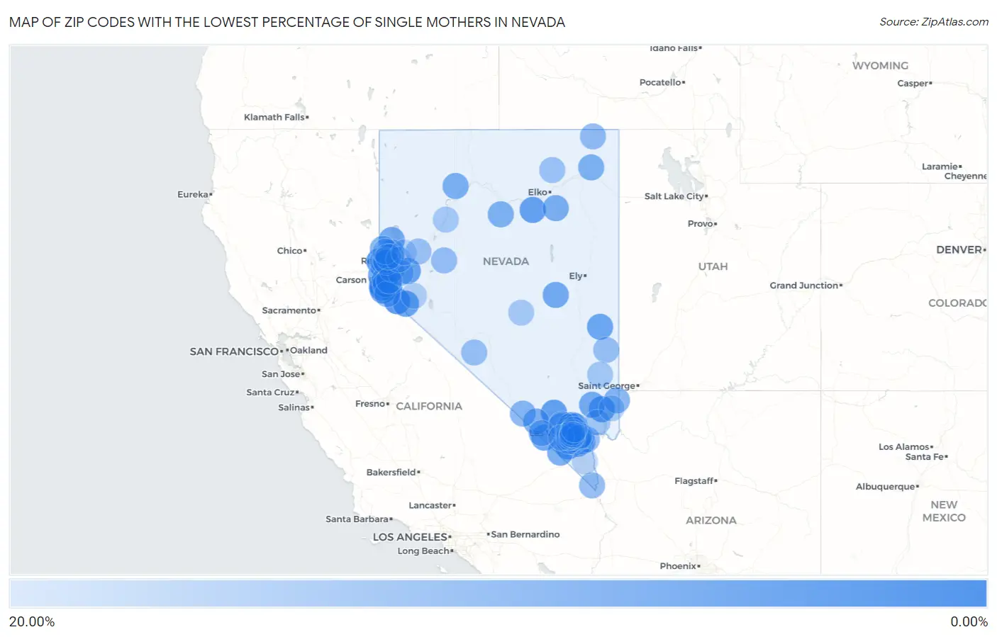 Zip Codes with the Lowest Percentage of Single Mothers in Nevada Map