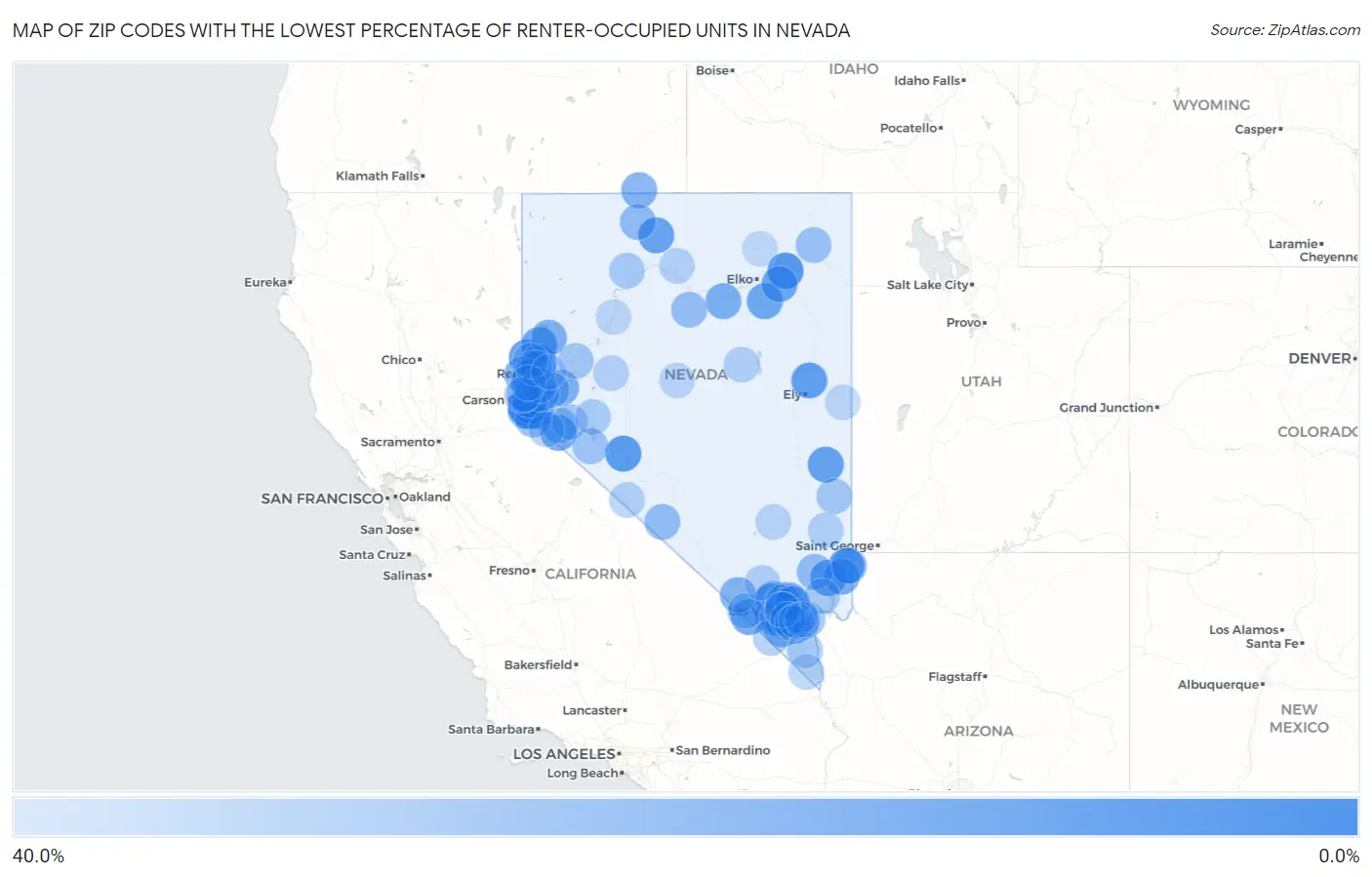 Zip Codes with the Lowest Percentage of Renter-Occupied Units in Nevada Map