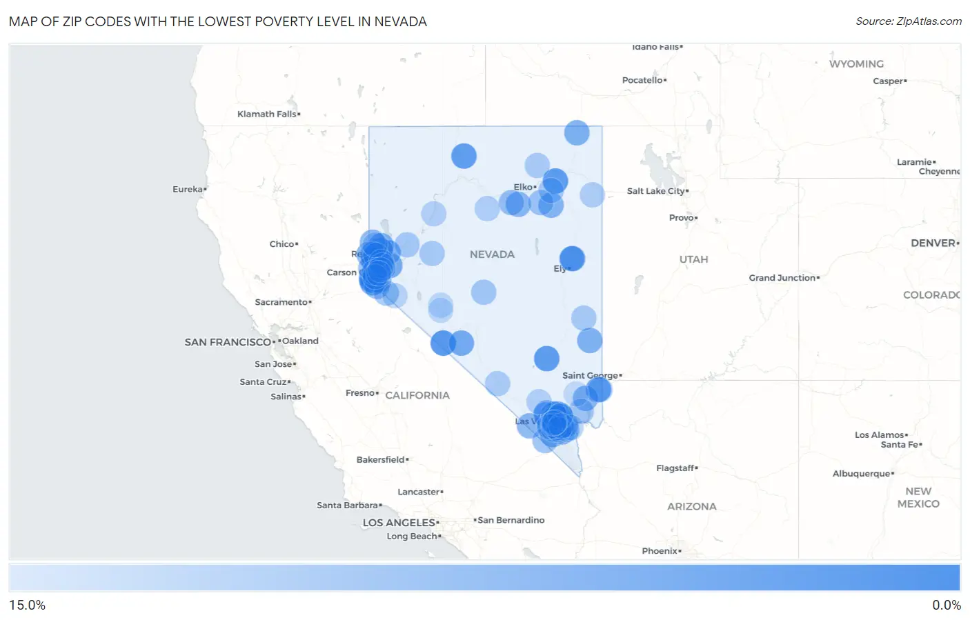 Zip Codes with the Lowest Poverty Level in Nevada Map