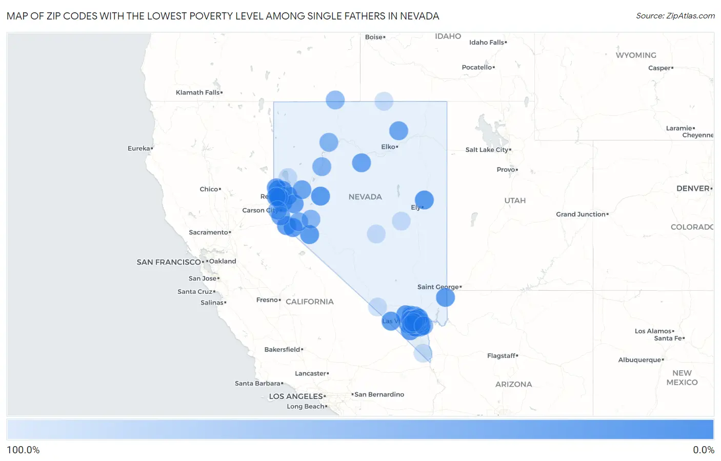 Zip Codes with the Lowest Poverty Level Among Single Fathers in Nevada Map