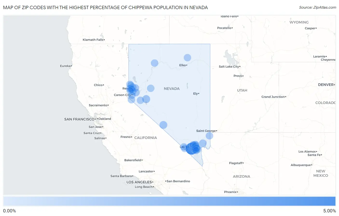 Zip Codes with the Highest Percentage of Chippewa Population in Nevada Map